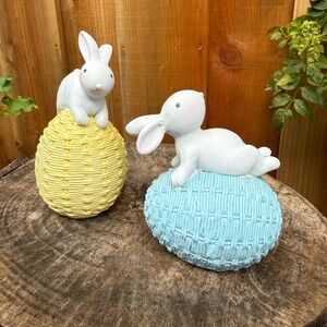2 Small Happy Go Fluffy Easter Bunny Ceramic
